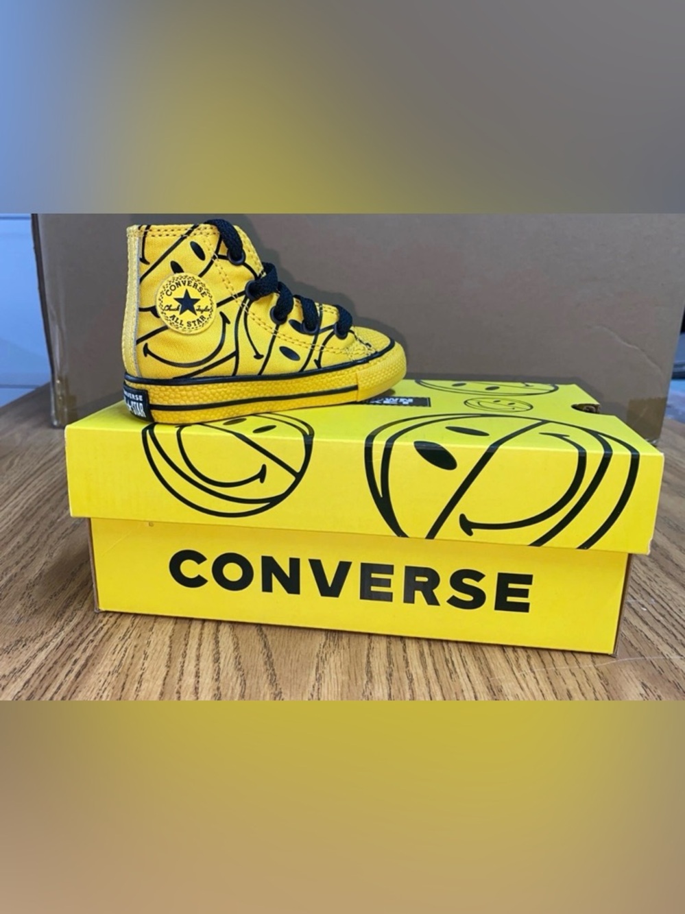 Converse x ChinaMarket Yellow and Black Smiley Sneakers